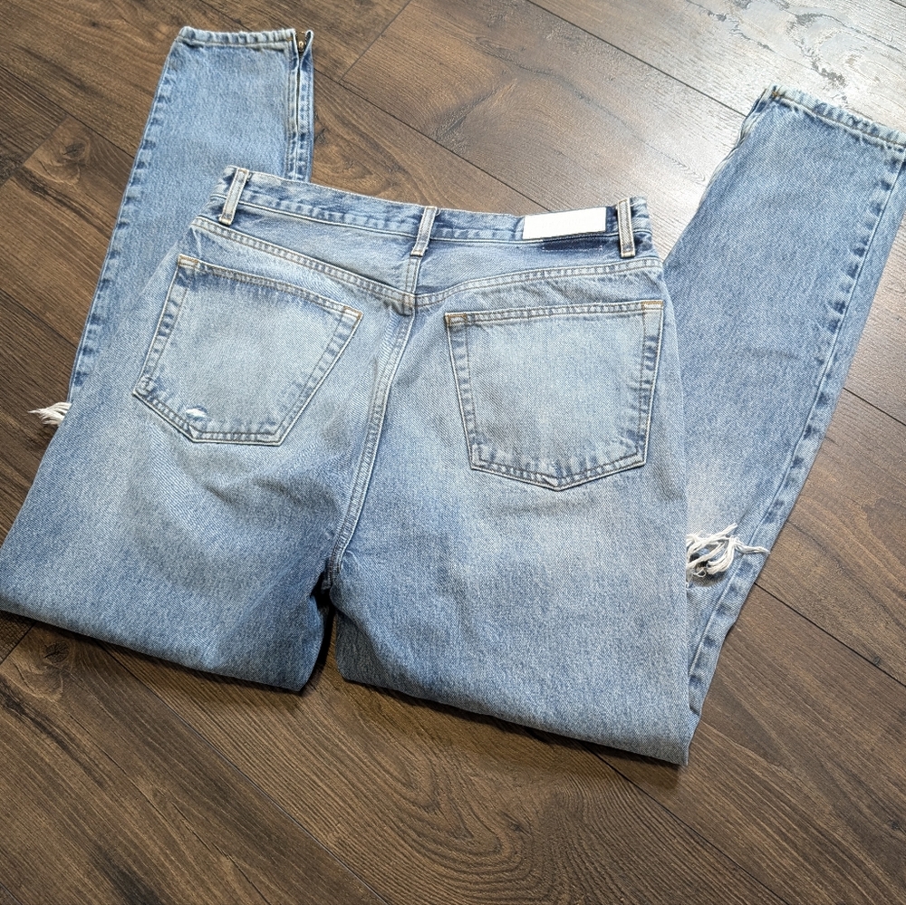 Re/Done High Rise Ripped Straight Leg Jeans Size 32 - Picture 10 of 10